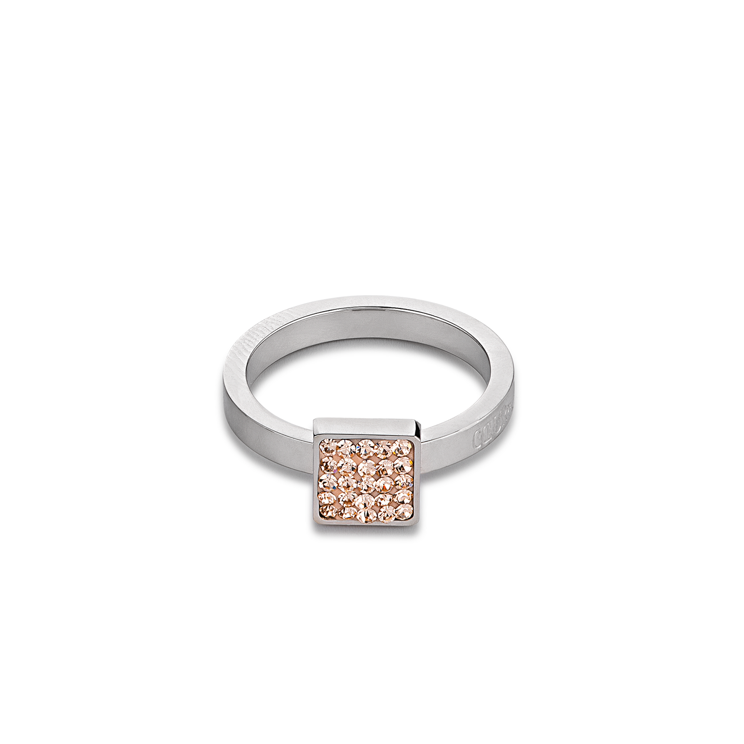 Ring stainless steel & crystals pavé peach