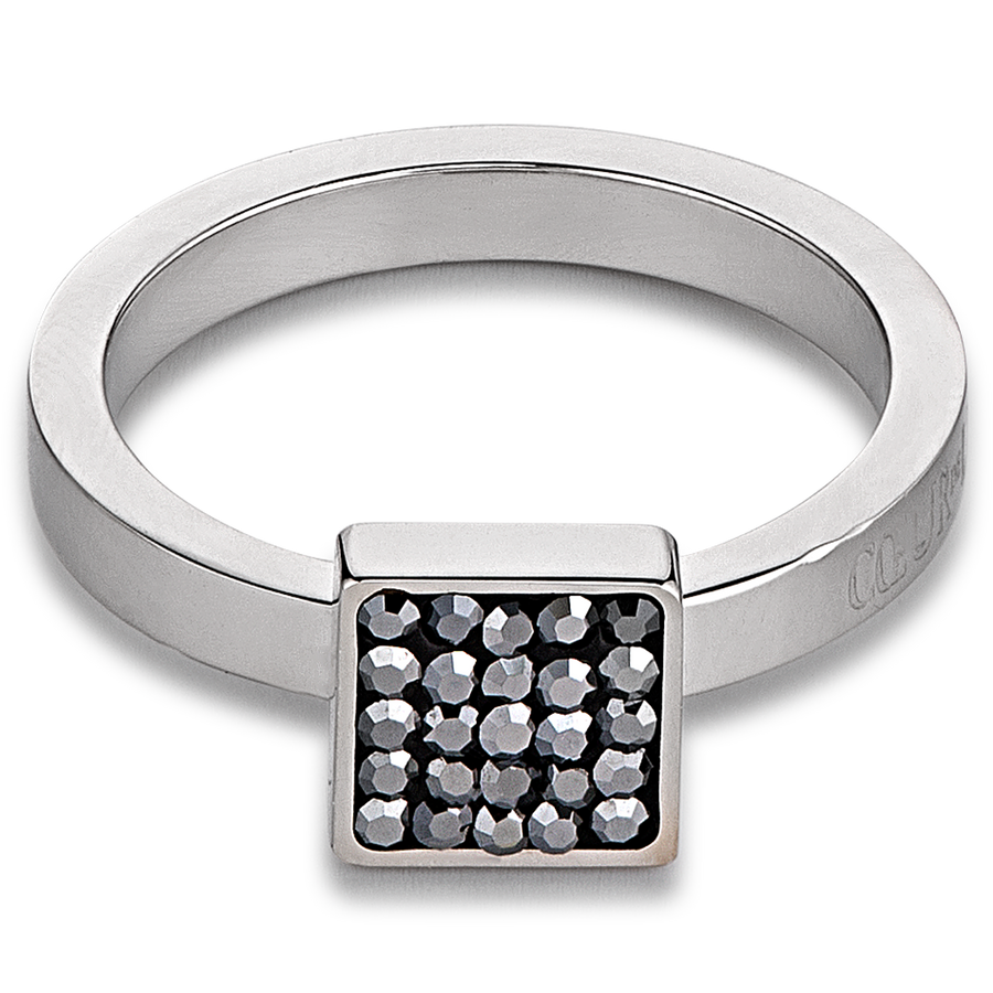 Ring stainless steel & crystals pavé anthracite