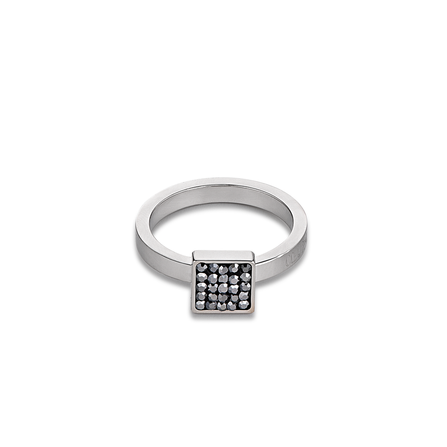 Ring stainless steel & crystals pavé anthracite