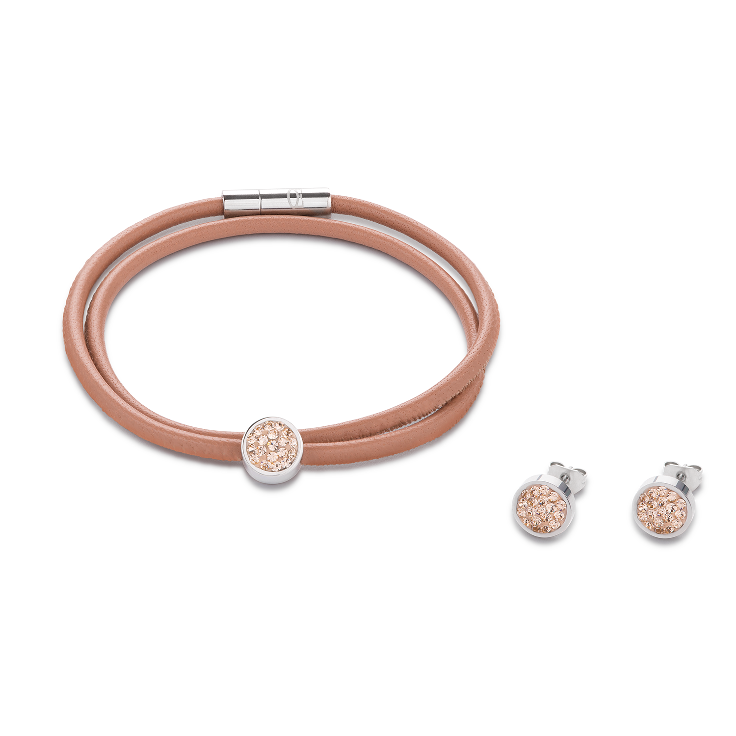 Earrings stainless steel & crystals pavé peach