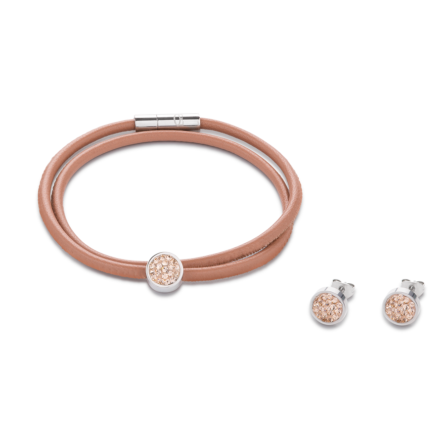 Earrings stainless steel & crystals pavé peach