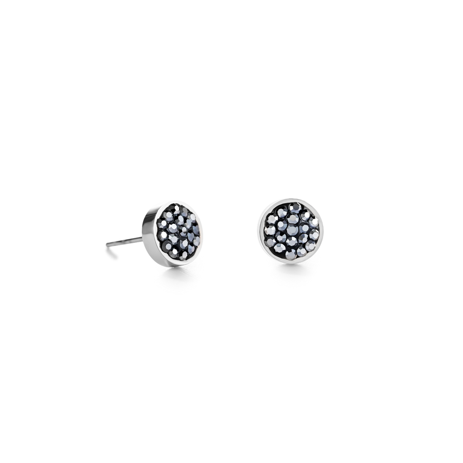 Earrings stainless steel & crystals pavé anthracite