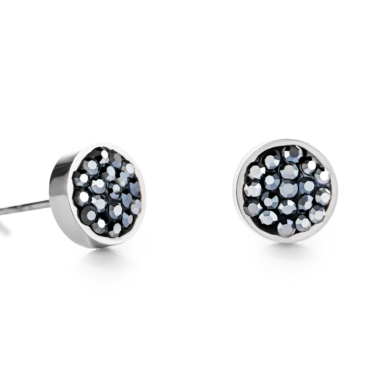 Earrings stainless steel & crystals pavé anthracite