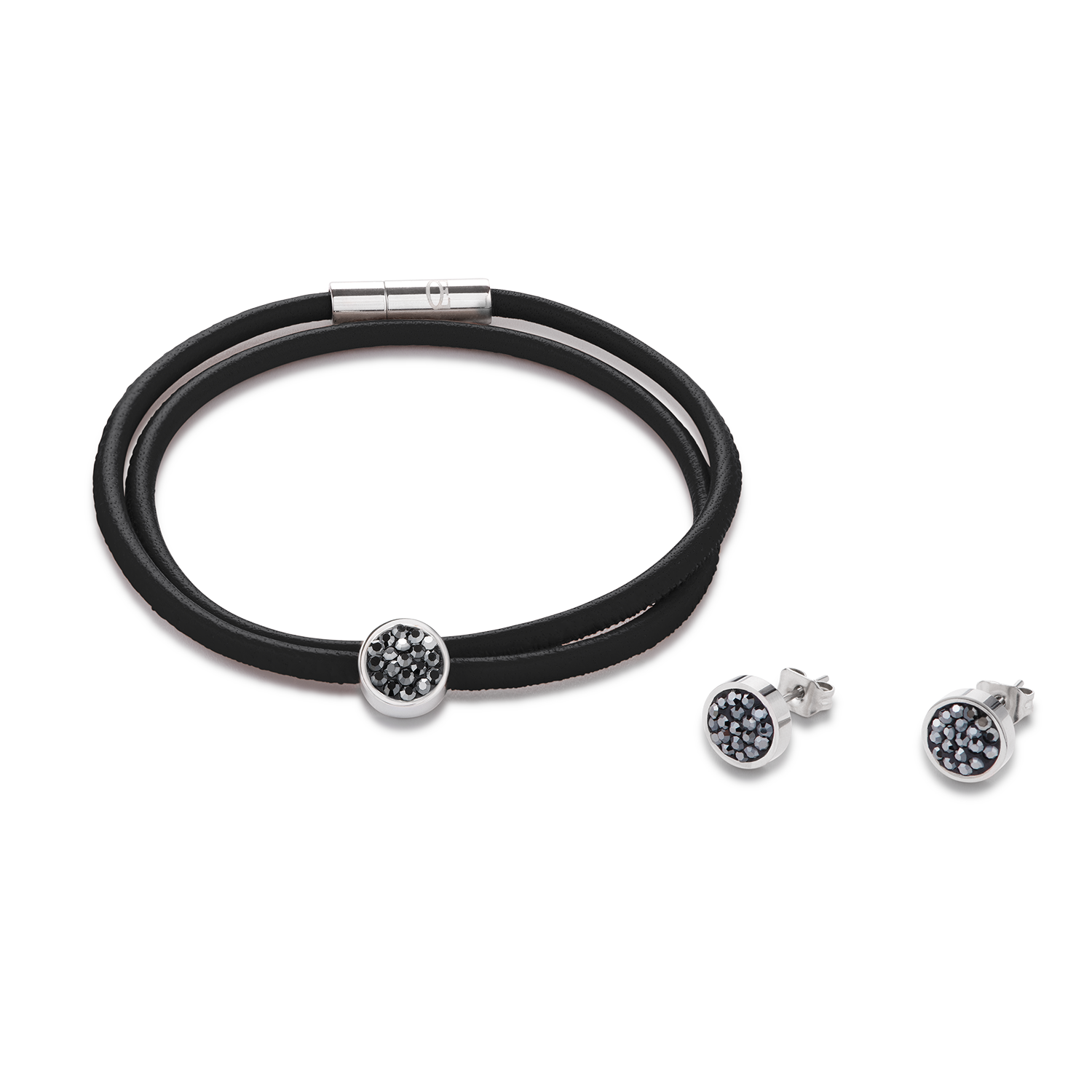 Earrings stainless steel & crystals pavé anthracite