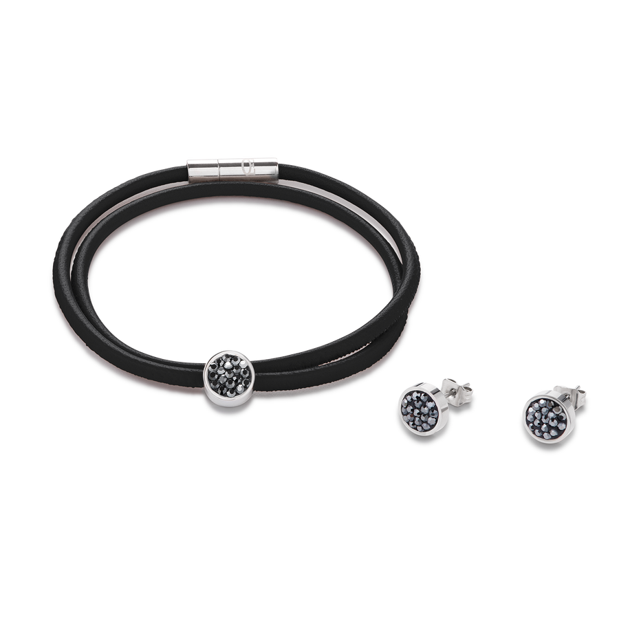 Earrings stainless steel & crystals pavé anthracite