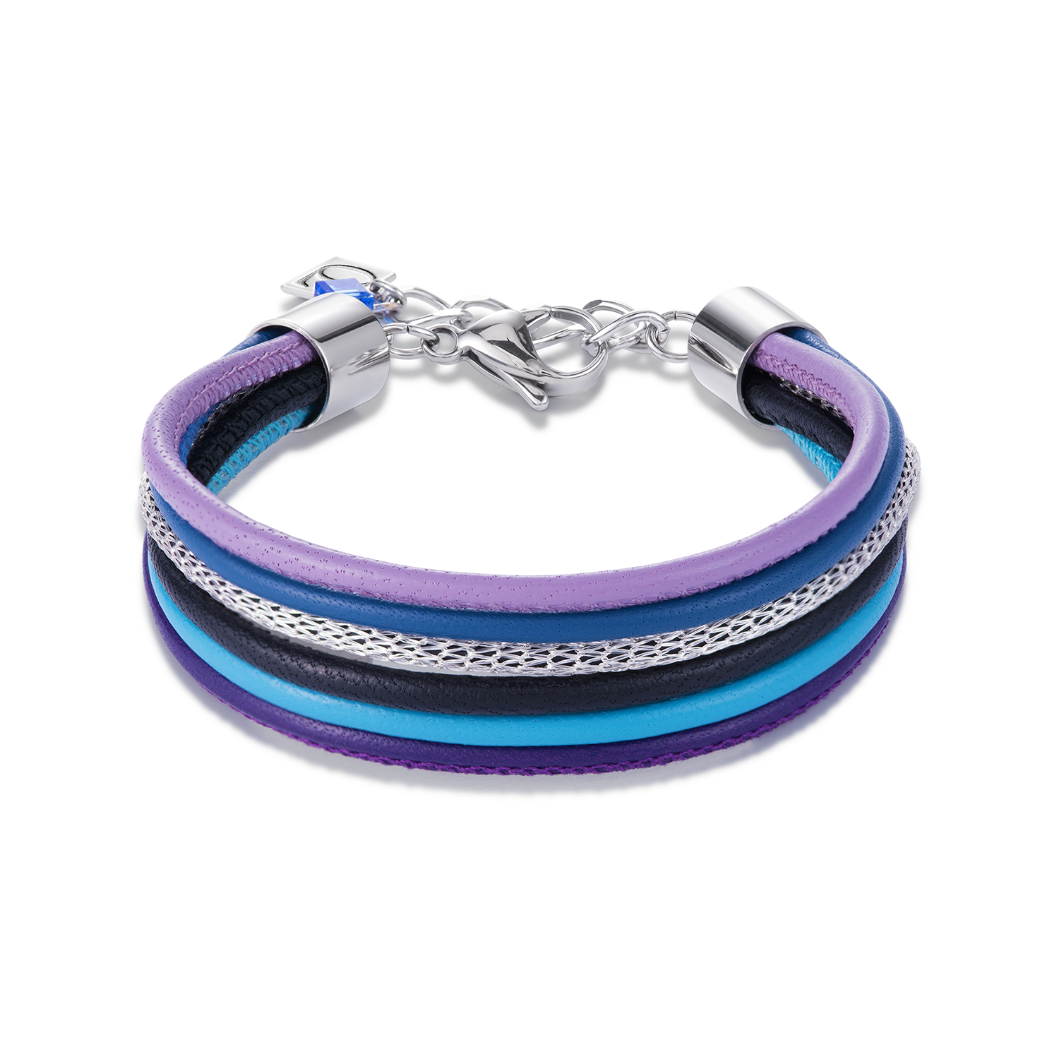 Bracelet Multirow Nappa Leather & Mesh blue-purple