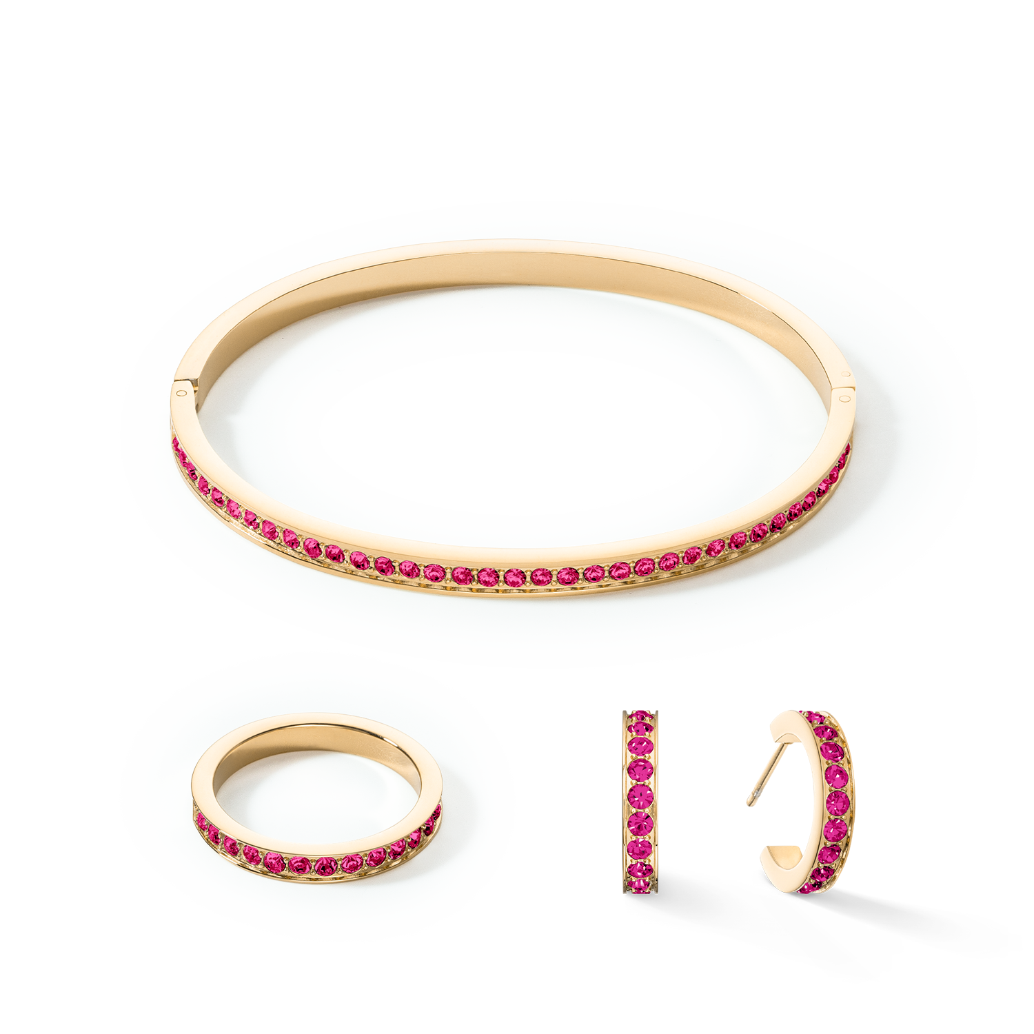 Bangle stainless steel & crystals gold pink 17