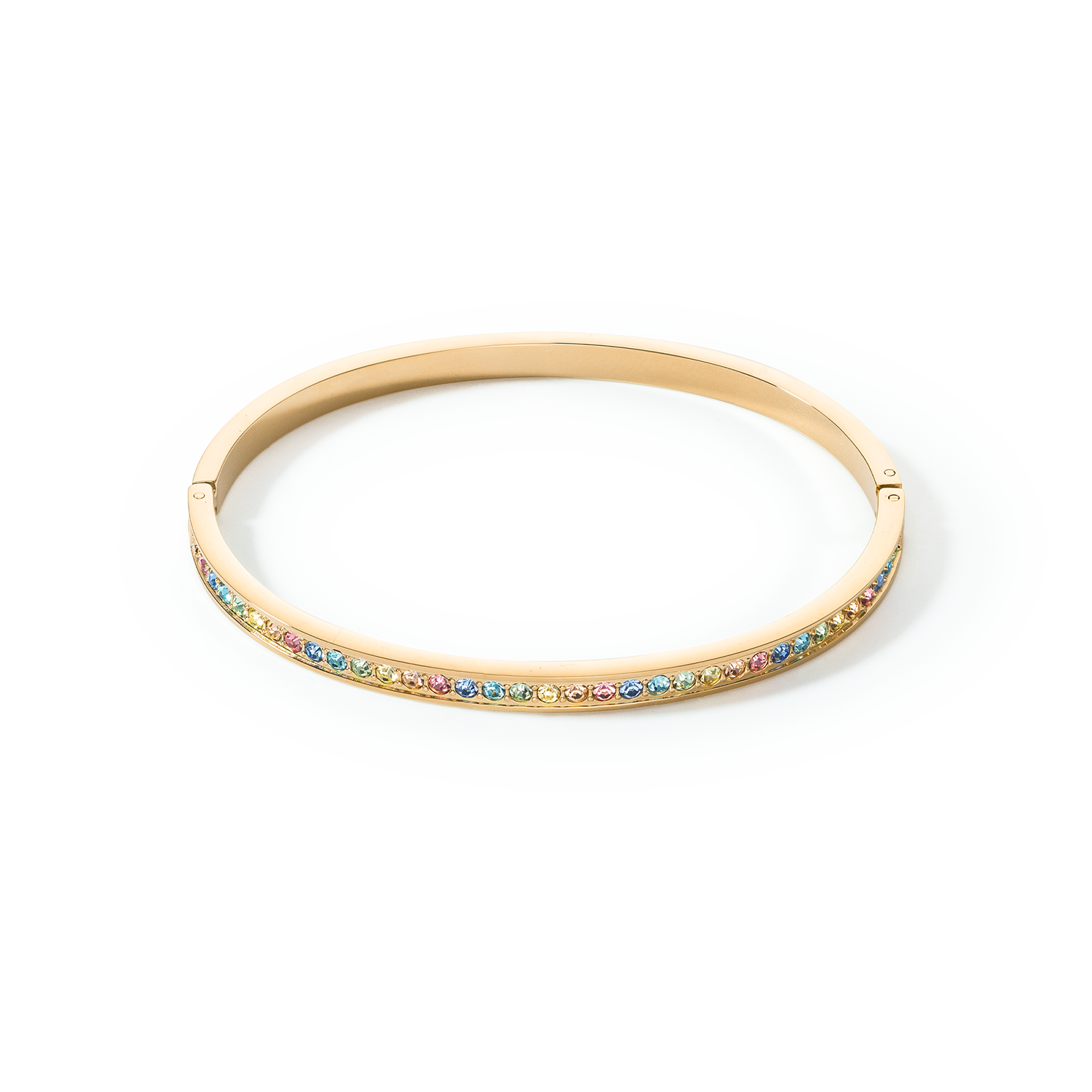Bangle stainless steel & crystals slim gold multicolour pastel 17