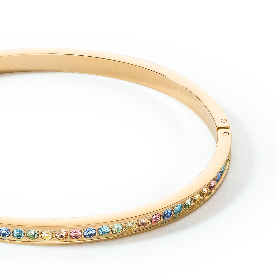 Bangle stainless steel & crystals slim gold multicolour pastel 19