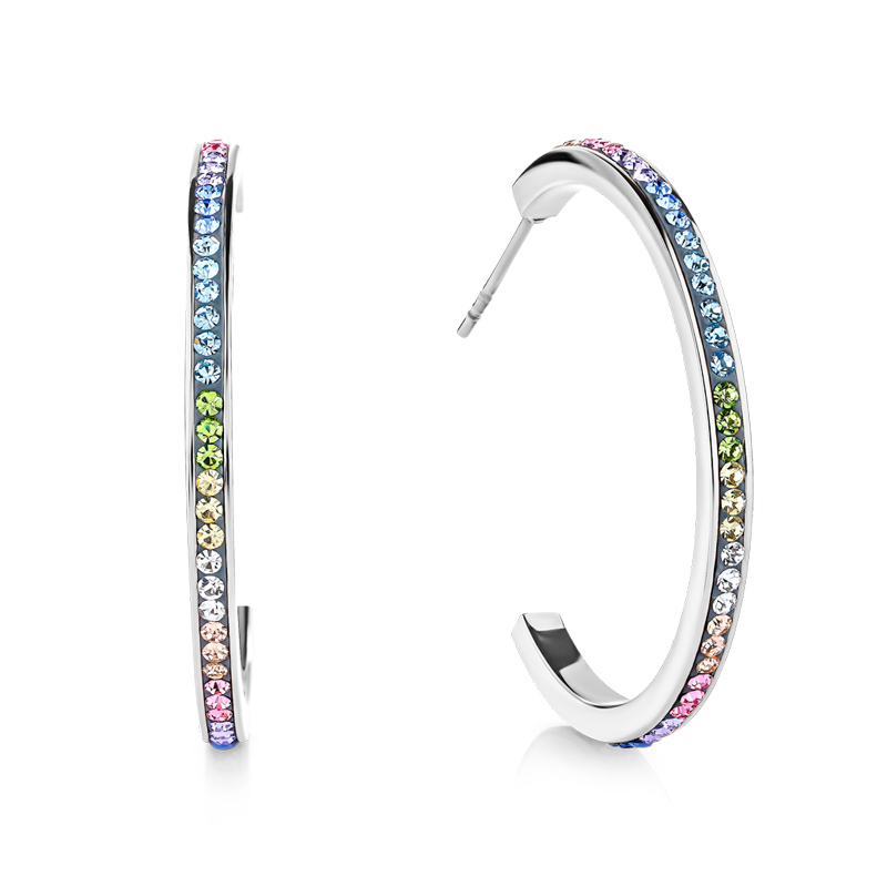 Earrings creole stainless steel & crystals pavé pastel
