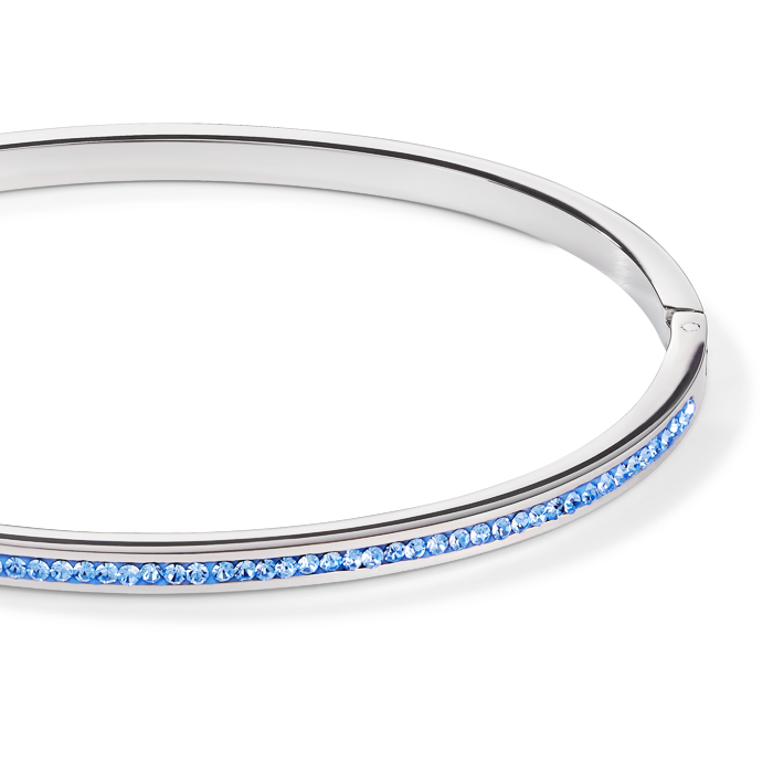 Bangle stainless steel silver & crystals pavé light blue