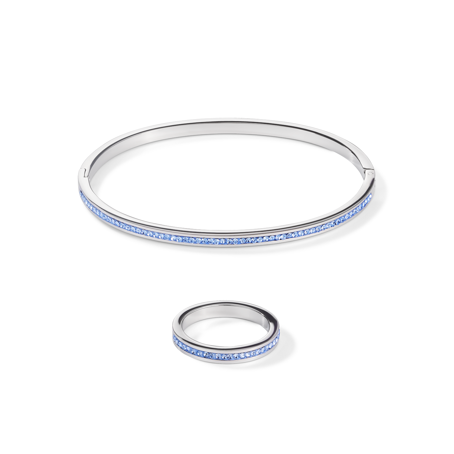 Bangle stainless steel silver & crystals pavé light blue