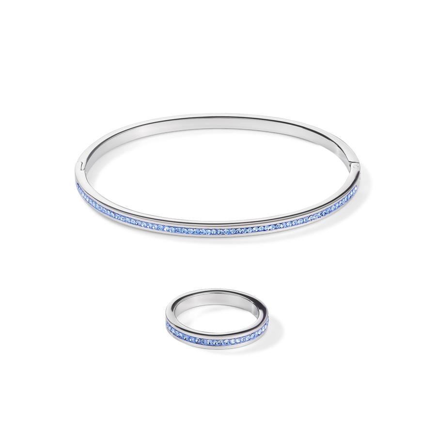 Bangle stainless steel silver & crystals pavé light blue