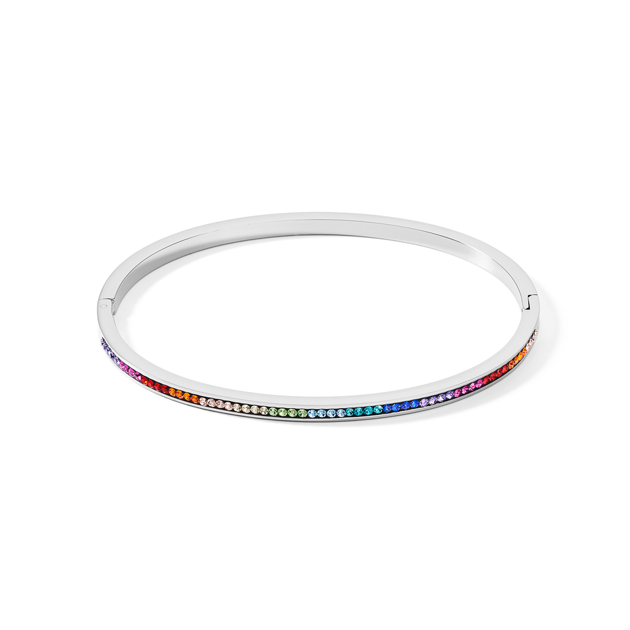 Bangle stainless steel silver & crystals pavé multicolour 17