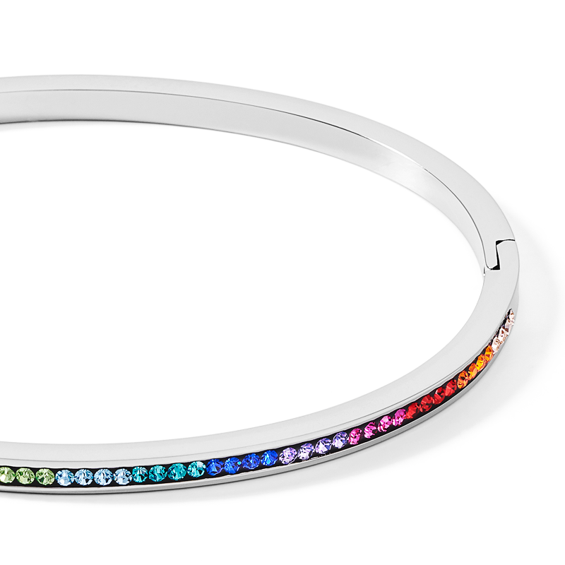 Bangle stainless steel silver & crystals pavé multicolour 17