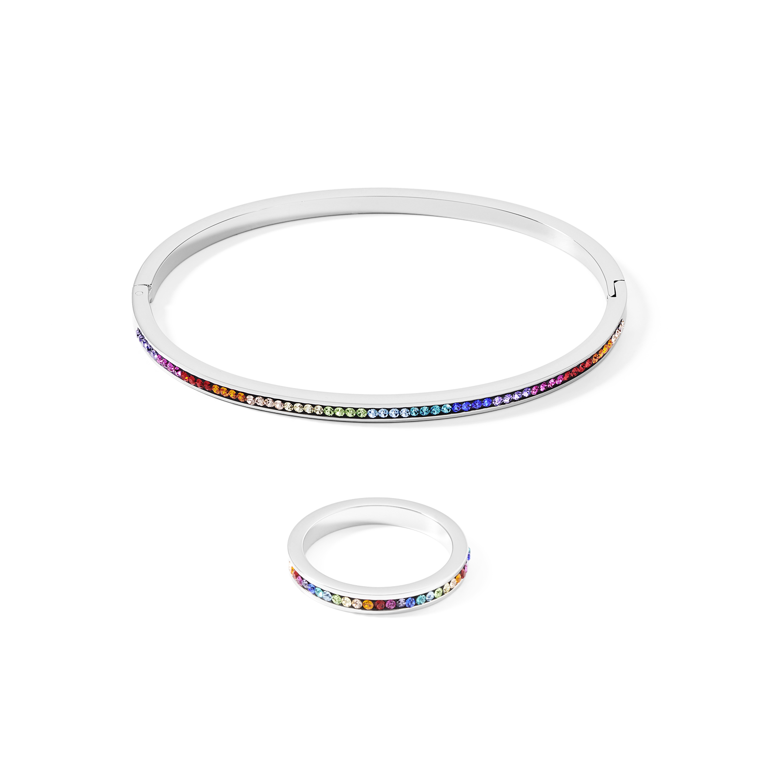 Bangle stainless steel silver & crystals pavé multicolour 17