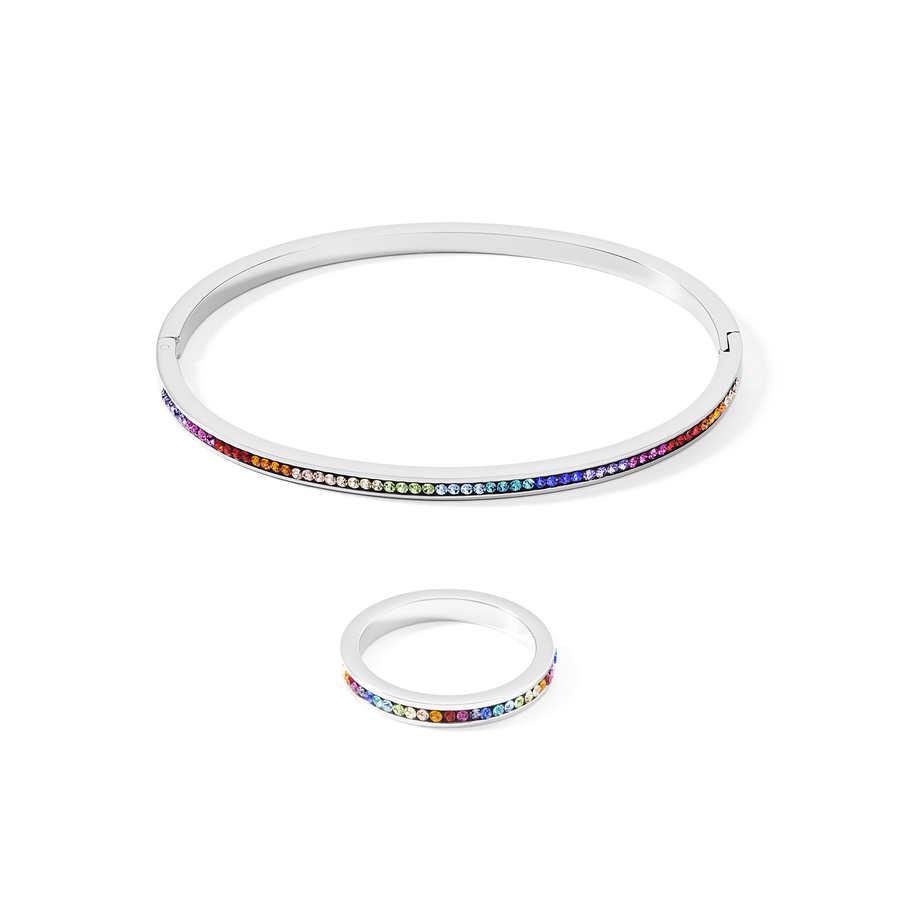 Bangle stainless steel silver & crystals pavé multicolour 17