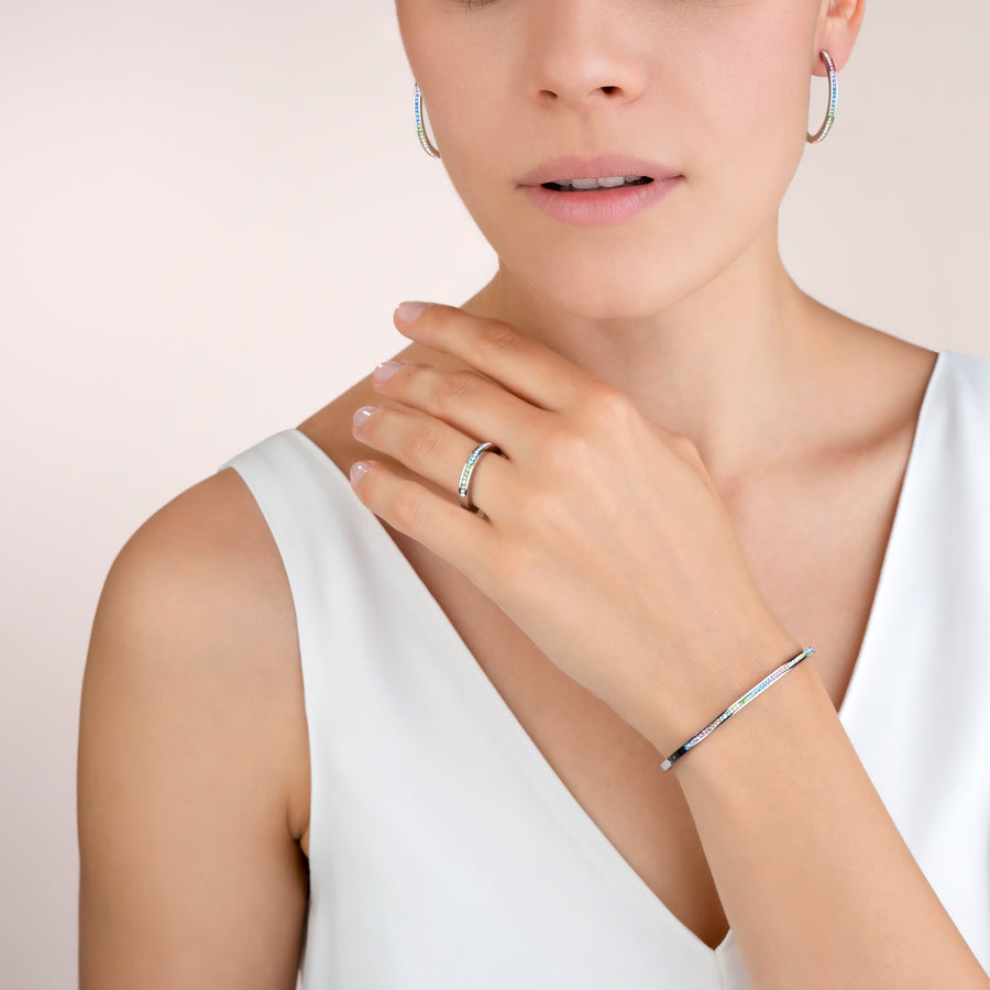 Bangle stainless steel & crystals pavé multicolour pastel