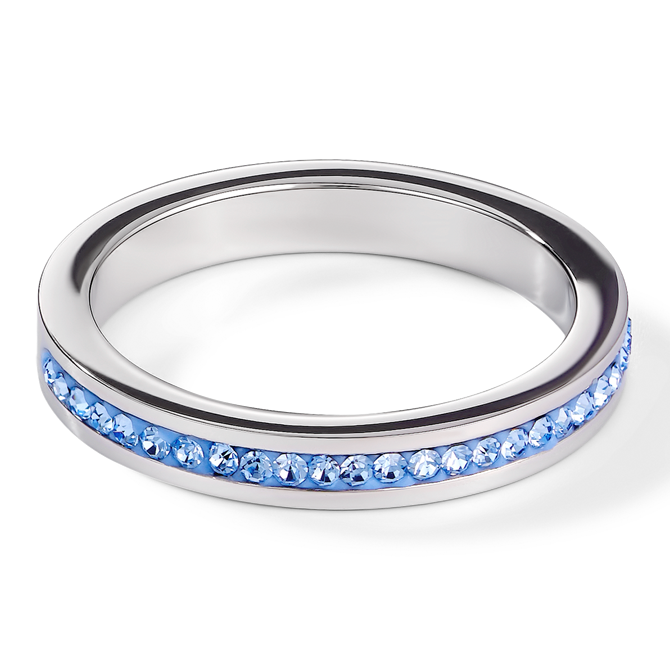 Ring stainless steel silver & crystals pavé light blue