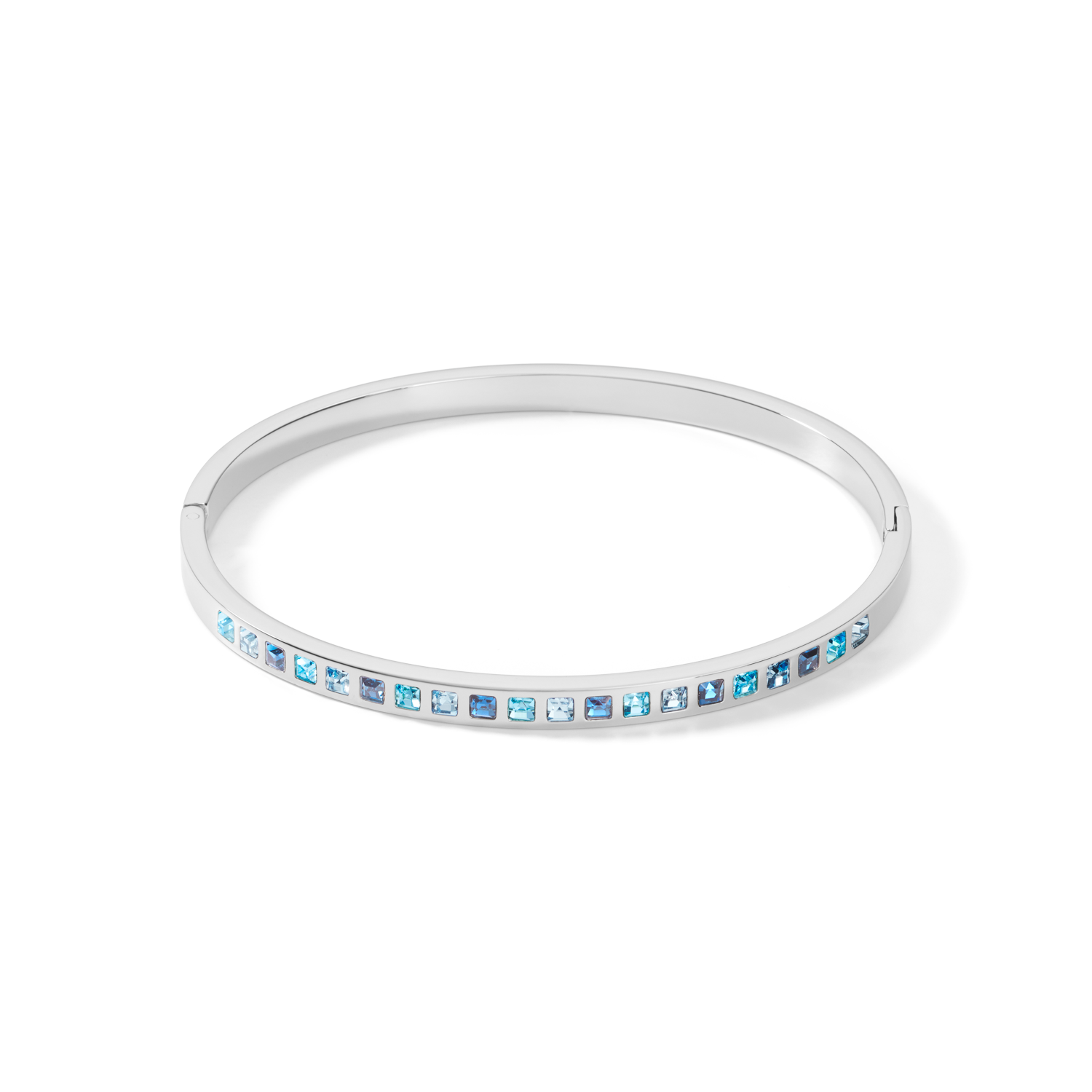 Bangle stainless steel silver & square crystals pavé multi-blue 17