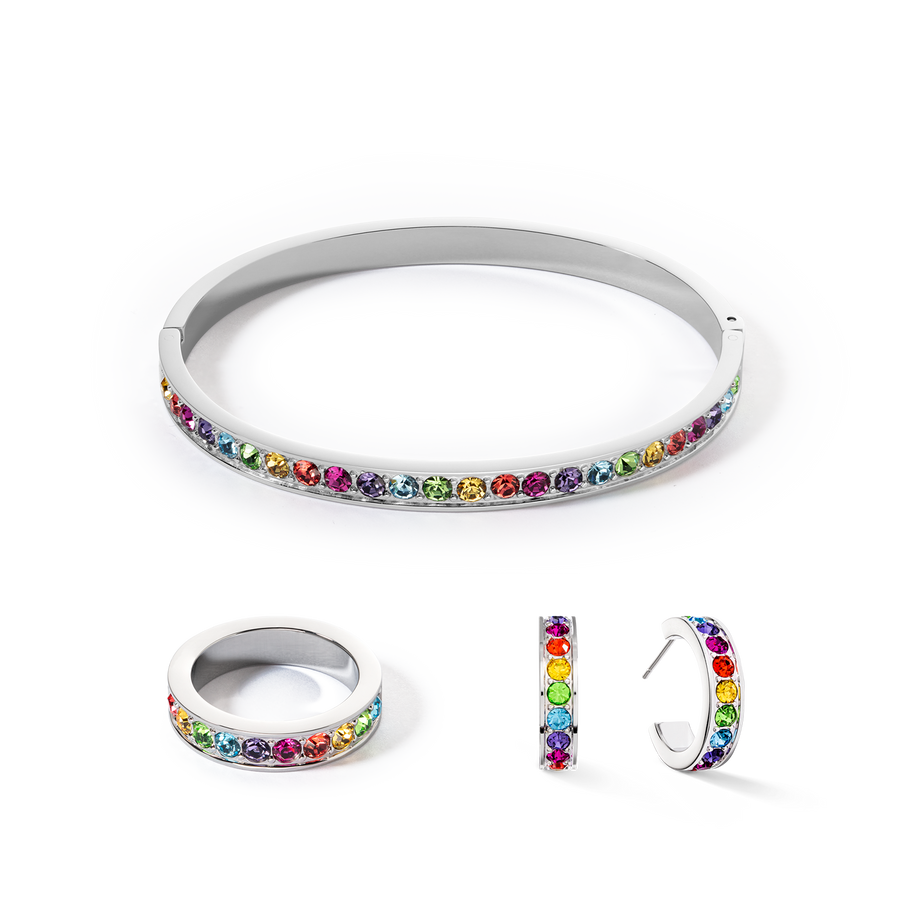 Bangle stainless steel & crystals silver multicolor 17