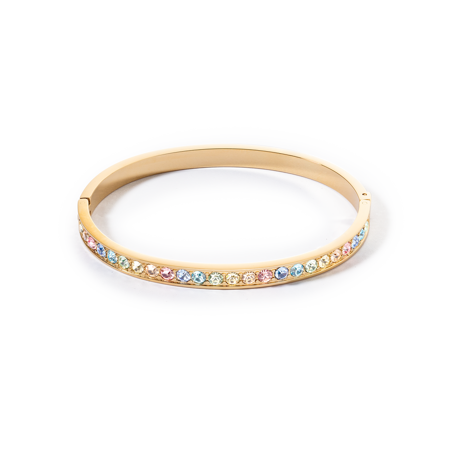 Bangle stainless steel & crystals gold multi pastel 17