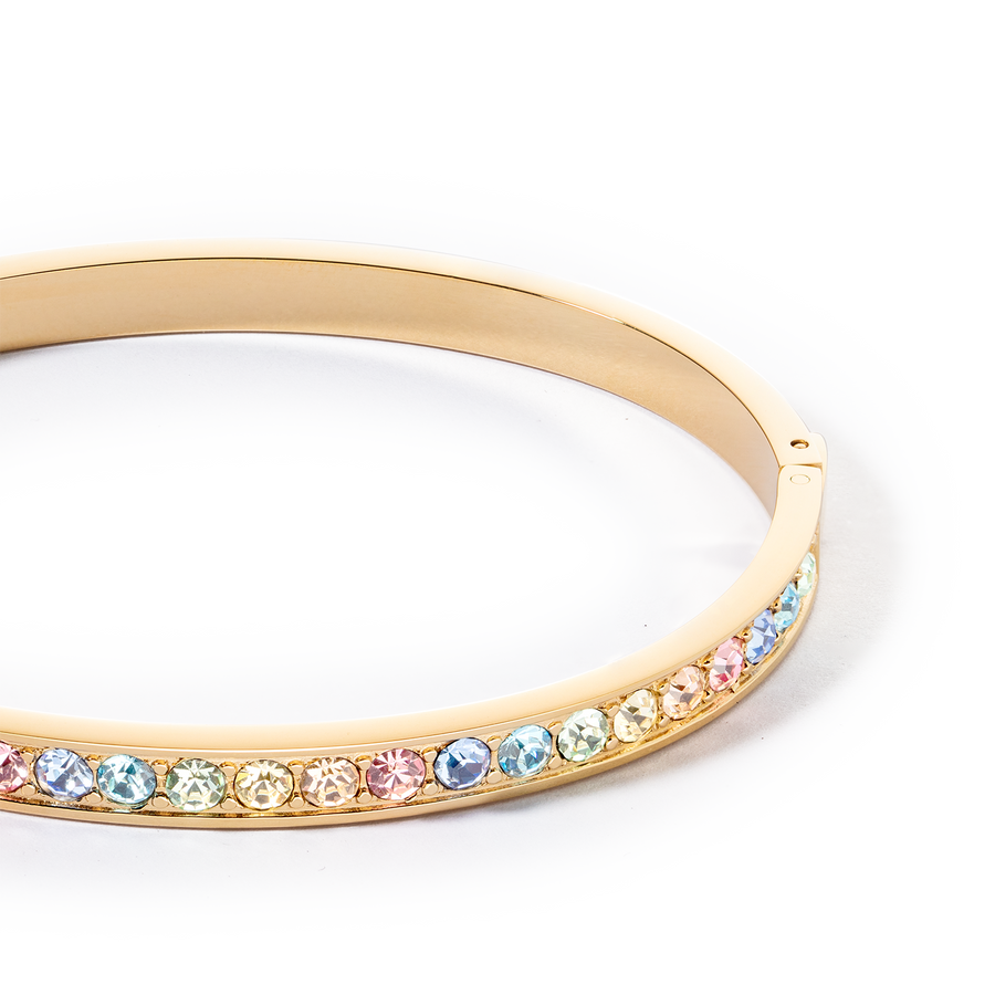 Bangle stainless steel & crystals gold multi pastel 17