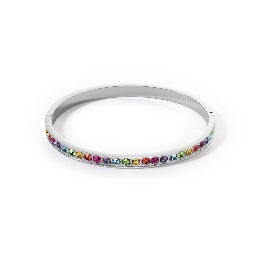 Bangle stainless steel & crystals silver multicolor (size 19 cm)