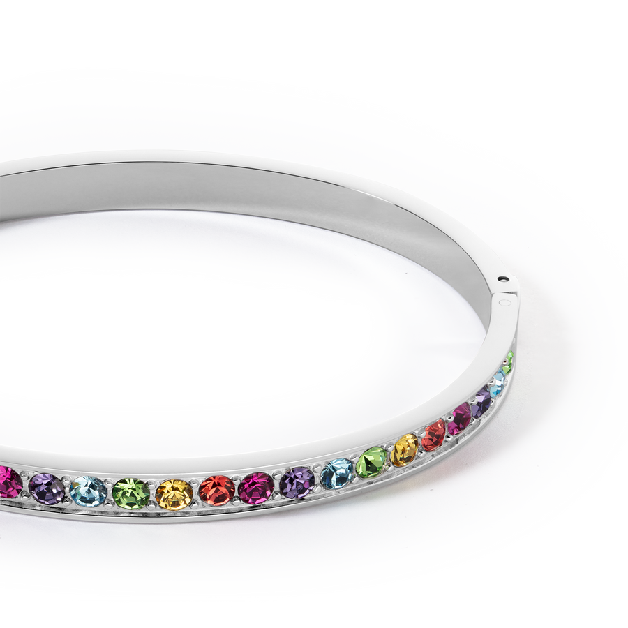 Bangle stainless steel & crystals silver multicolor (size 19 cm)