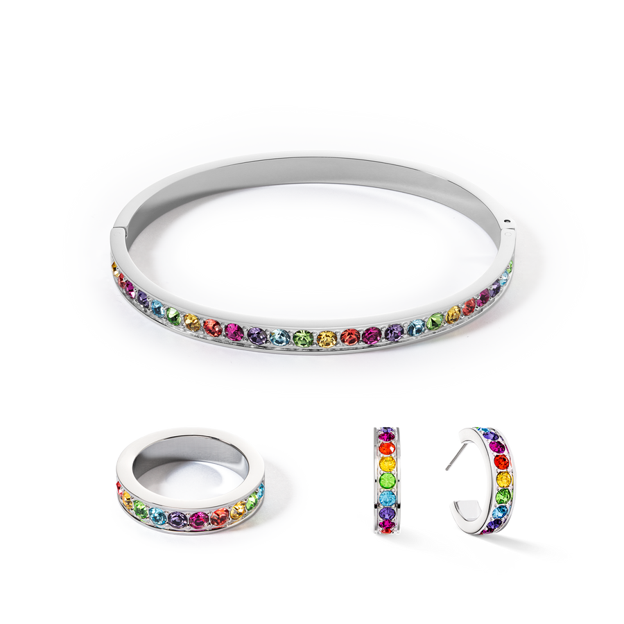 Bangle stainless steel & crystals silver multicolor 19