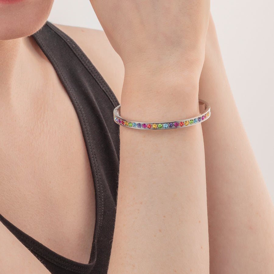 Bangle stainless steel & crystals silver multicolor (size 19 cm)