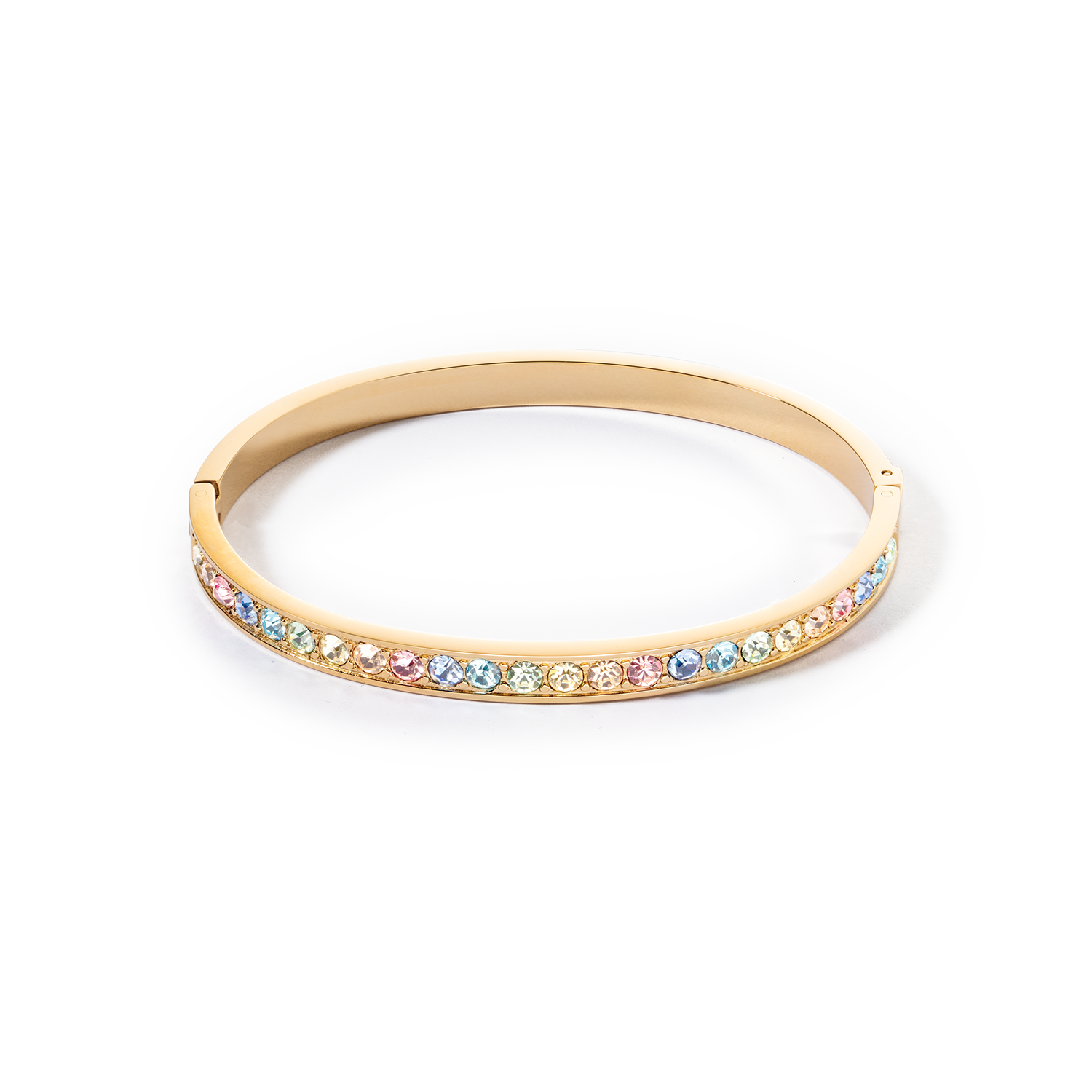 Bangle stainless steel & crystals gold multi pastel 19