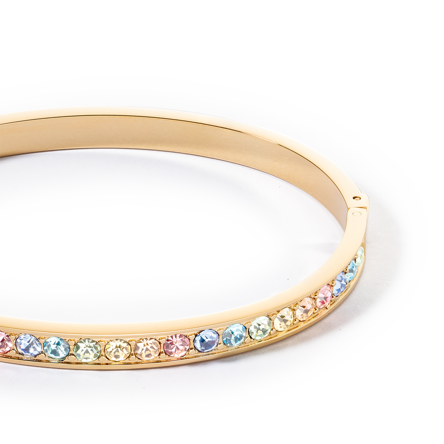 Bangle stainless steel & crystals gold multi pastel (size 19 cm)