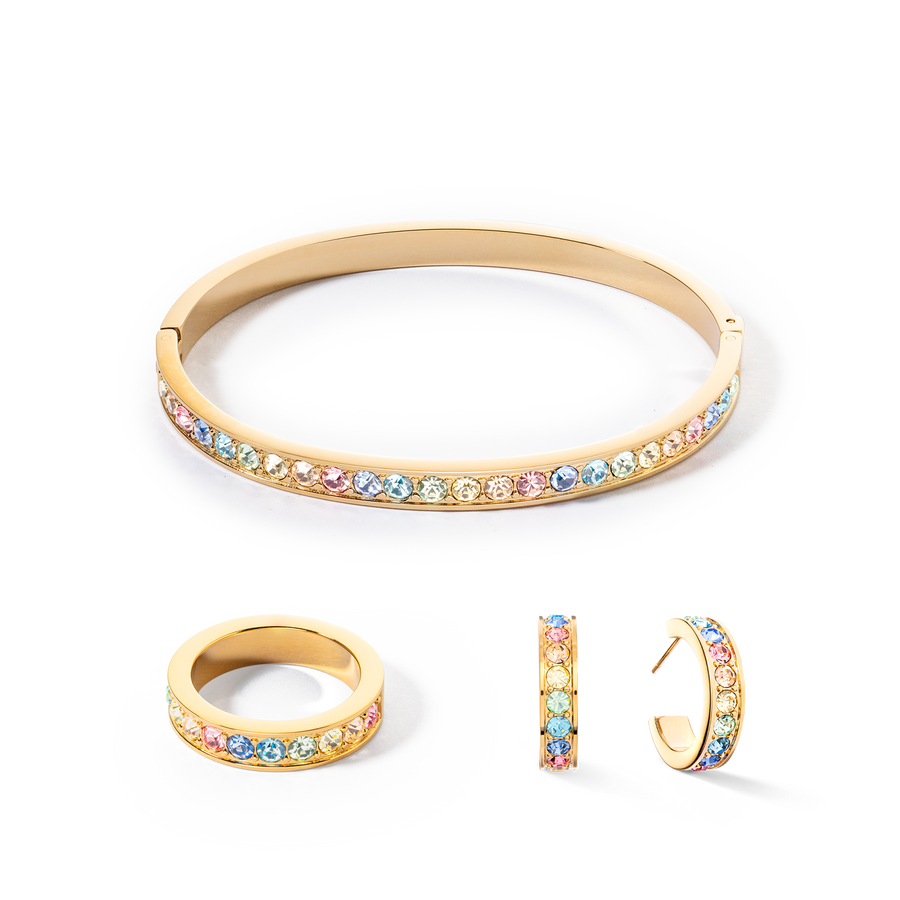 Bangle stainless steel & crystals gold multi pastel 19