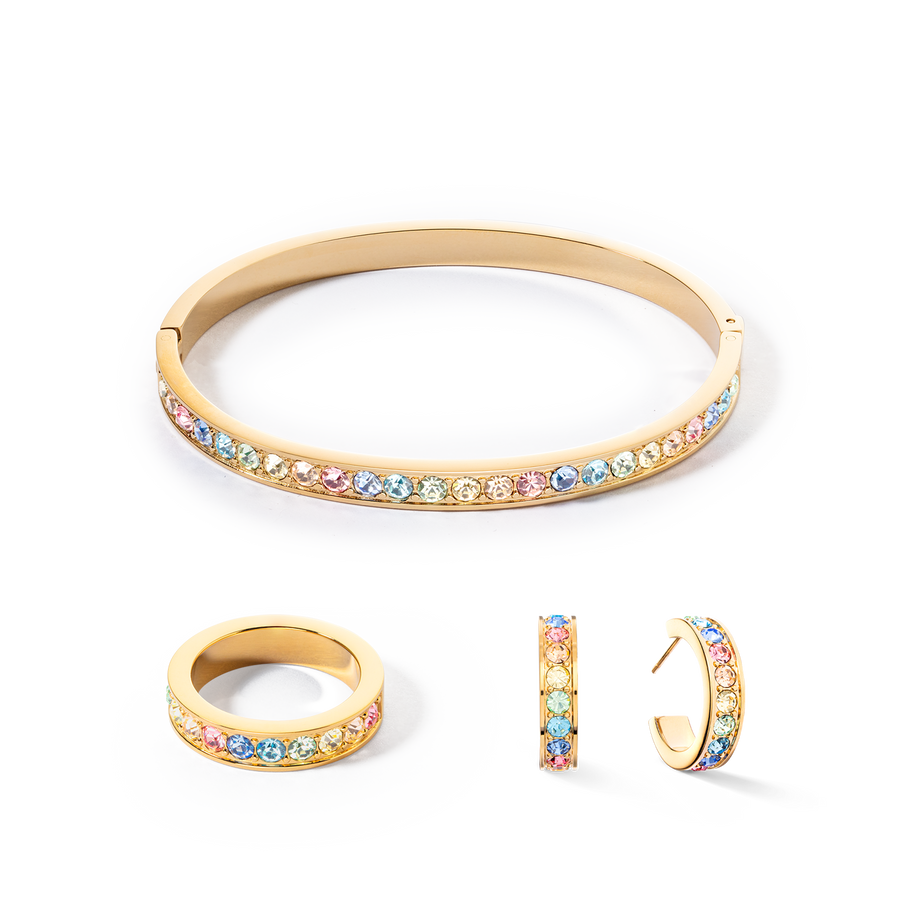 Bangle stainless steel & crystals gold multi pastel (size 19 cm)