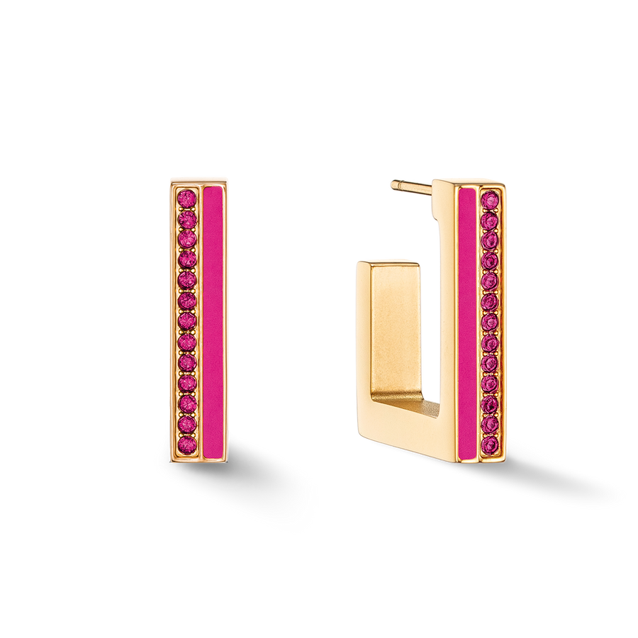 Earrings Hoops Square Stripes 20 gold-pink