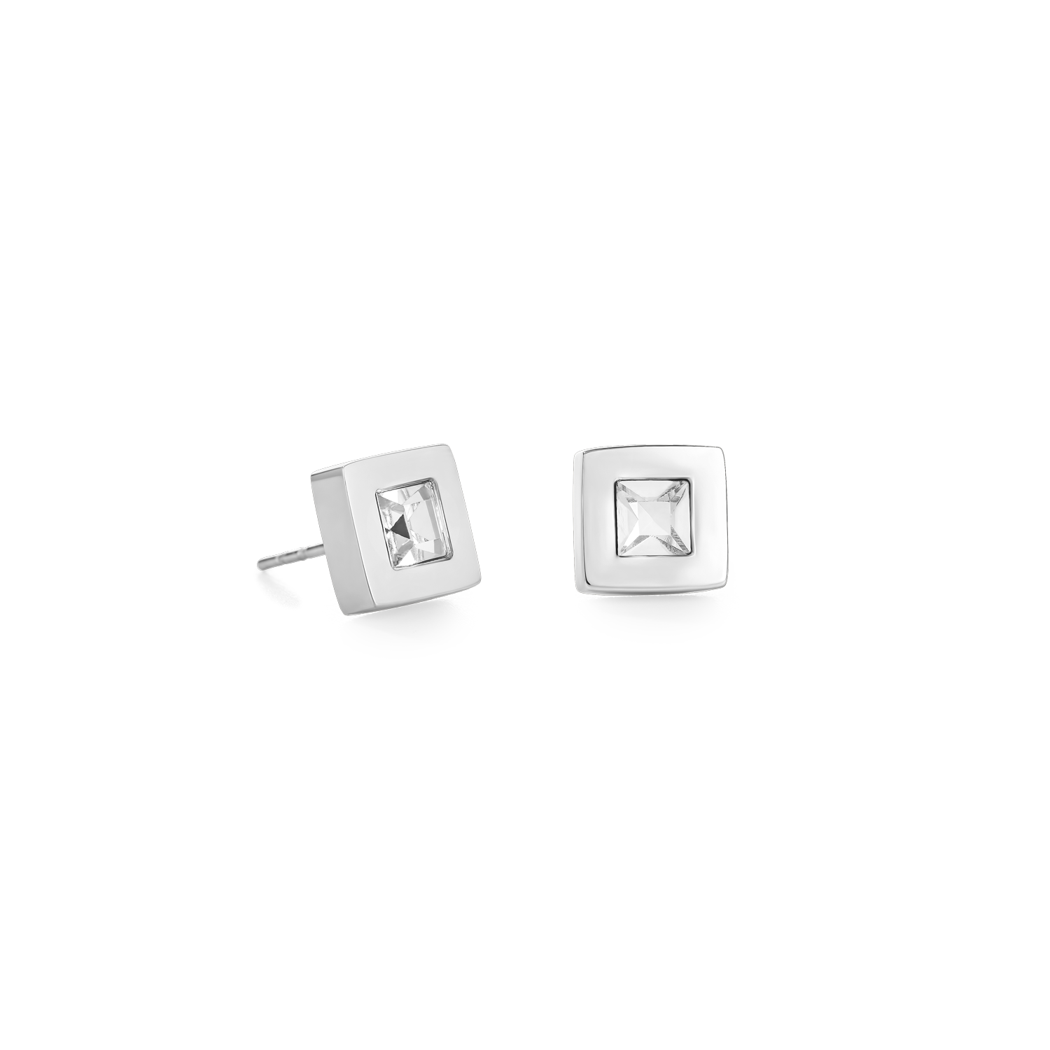 Earrings square stainlees steel silver & crystal