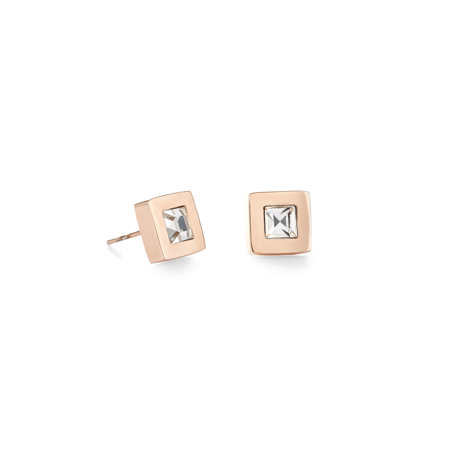 Earrings square stainlees steel rose gold & crystal