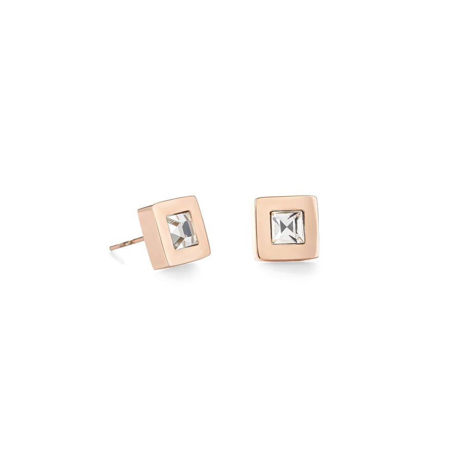 Earrings square stainlees steel rose gold & crystal