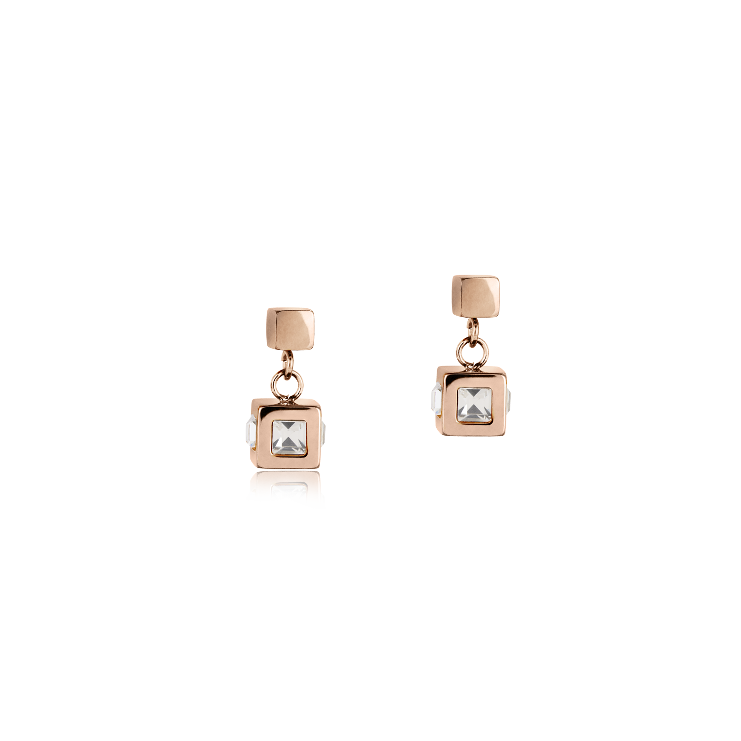 Earrings cube stainlees steel rose gold & crystal