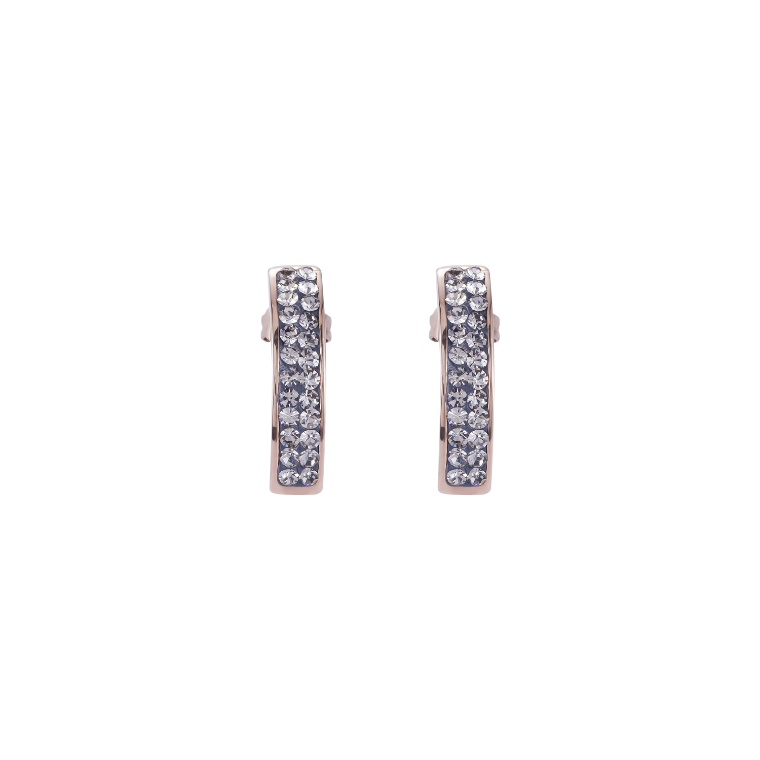 Earrings stainless steel rose gold & crystals pavé grey
