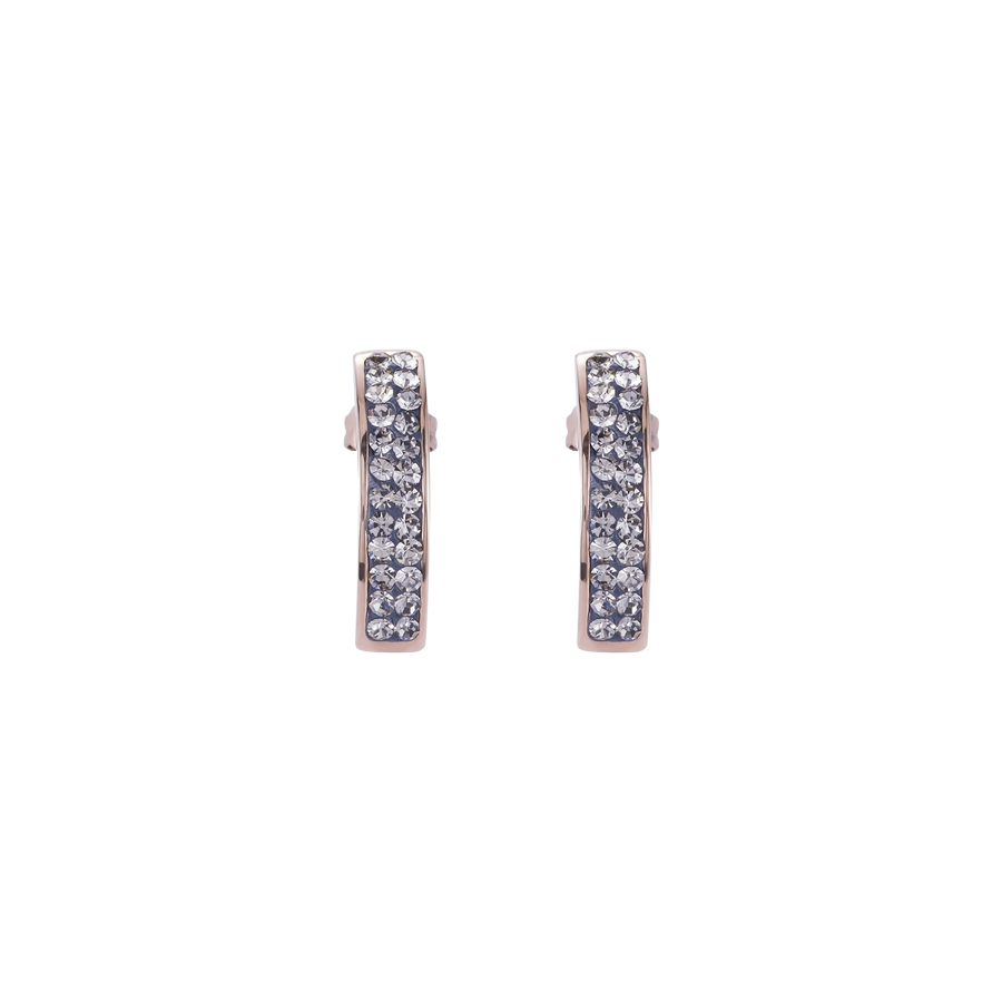 Earrings stainless steel rose gold & crystals pavé grey