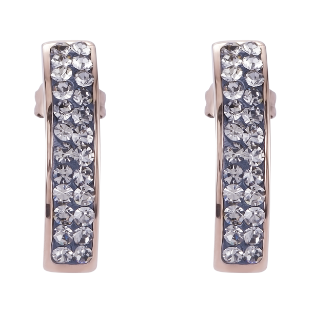 Earrings stainless steel rose gold & crystals pavé grey