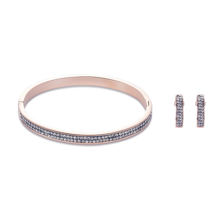 Earrings stainless steel rose gold & crystals pavé grey