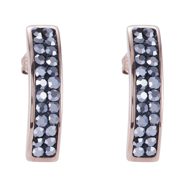 Earrings stainless steel rose gold & crystals pavé anthracite