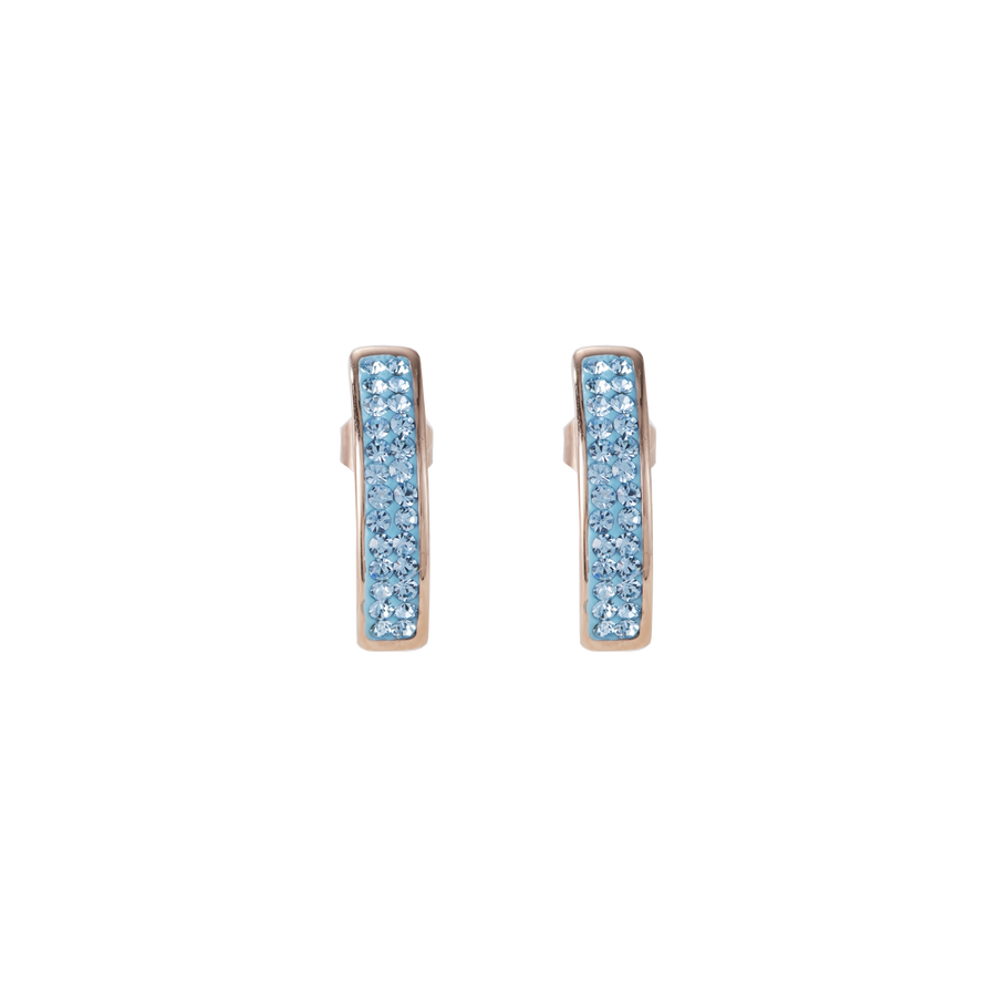 Earrings stainless steel rose gold & crystals pavé aqua