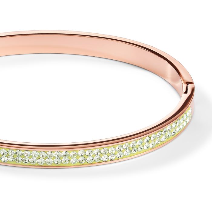 Bangle stainless steel rose gold & crystals pavé light green
