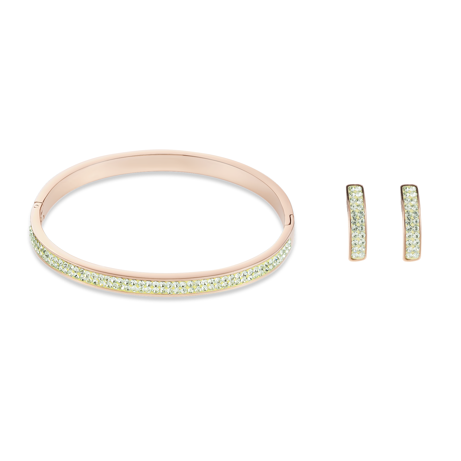 Bangle stainless steel rose gold & crystals pavé light green