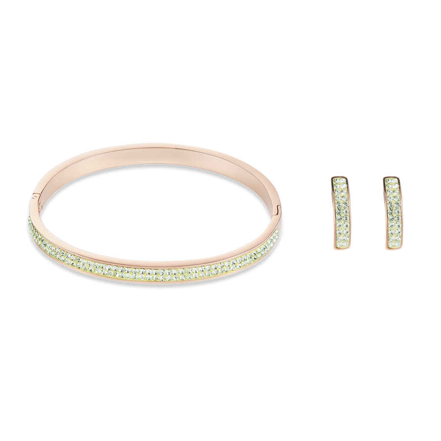 Bangle stainless steel rose gold & crystals pavé light green