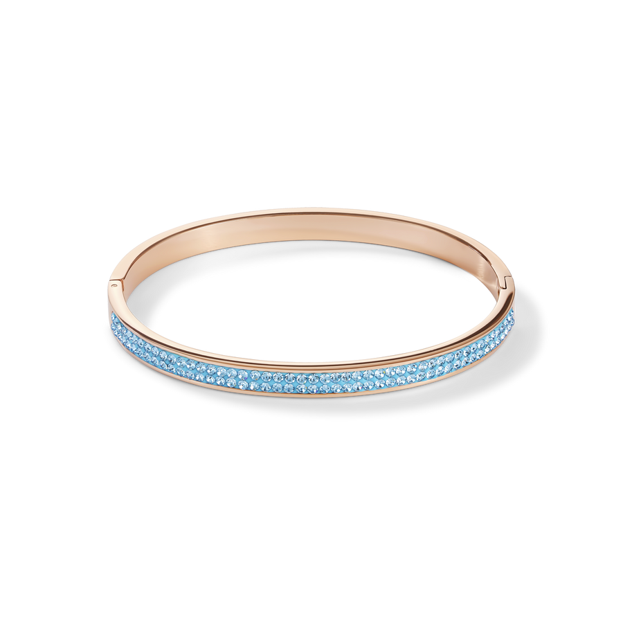 Bangle stainless steel rose gold & crystals pavé aqua